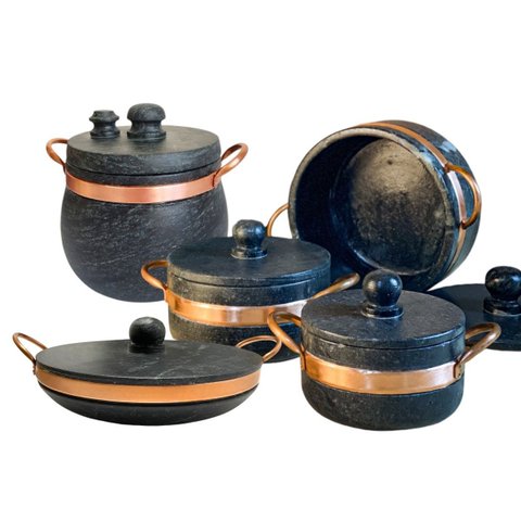 Jogo de Panelas de Pedra Sabão 5 Peças com Panela de Pressão 4 Litros