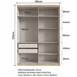 Guarda-Roupa Solteiro Édez Luna, 4 Portas 1,55m, Off White e Touch Amêndoa - 3