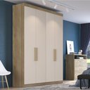 Ver imagem 2 de Guarda-Roupa Solteiro Édez Luna, 4 Portas 1,55m, Off White e Touch Amêndoa