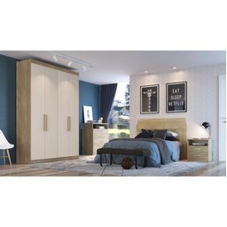 Guarda-Roupa Solteiro Édez Luna, 4 Portas 1,55m, Off White e Touch Amêndoa - 13