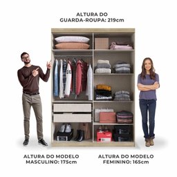 Guarda-Roupa Solteiro Édez Luna, 4 Portas 1,55m, Off White e Touch Amêndoa - 14