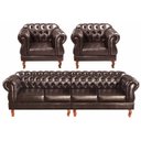 Ver imagem 1 de Conjunto Sofá 4 Lugares E 2 Poltronas Chesterfield Com Capitonê Duquesa - Couríssimo Marrom Café