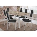 Ver imagem 1 de Conjunto: Mesa de Cozinha Elba Tampo Madeirado C/ Vidro 160cm e 6 Cadeiras Lisboa Cromada/freijo
