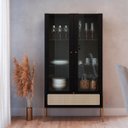 Ver imagem 1 de Cristaleira 2 Portas 83cm Palhinha Pé Metal Nero/dourado
