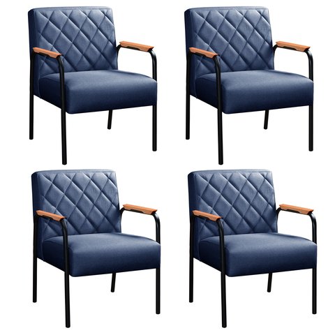 4 Poltronas Ludmilla Cadeira Decorativa Sala, Recepção, Escritório - Linho Azul