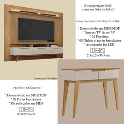 Home Suspenso Curitiba com Led Rack Bancada São Paulo e Aparador Bellíssima Cinamomo Off White - - 2