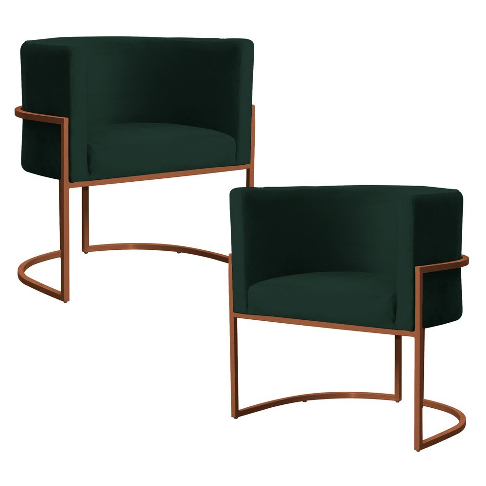 Kit 2 Poltronas Decorativa Luana Base Bronze Veludo Verde - Montanaris Decor Md Montanaris Decor - 1