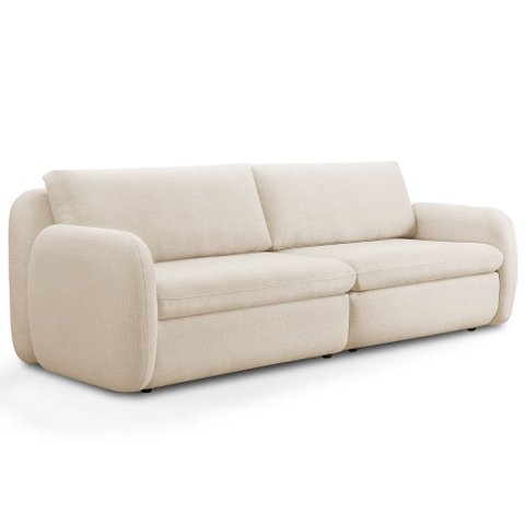 Sofá 3 Lugares Orgânico Sala de Estar Living 216cm Eliot F04 Linho Tramado Creme - Lyam Decor