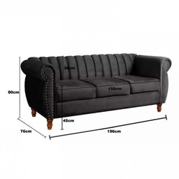 Sofá Realeza Decorativo 3 Lugares Chesterfield Colonial Preto - 2 Sofá Realeza Decorativo 3 Lugares Chesterfield Colonial Preto - 2