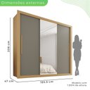 Ver imagem 4 de Guarda-Roupa Casal 3 Portas com Espelho Central 4 Gavetas Costa Rica Marrom Jequitibá/Granizo