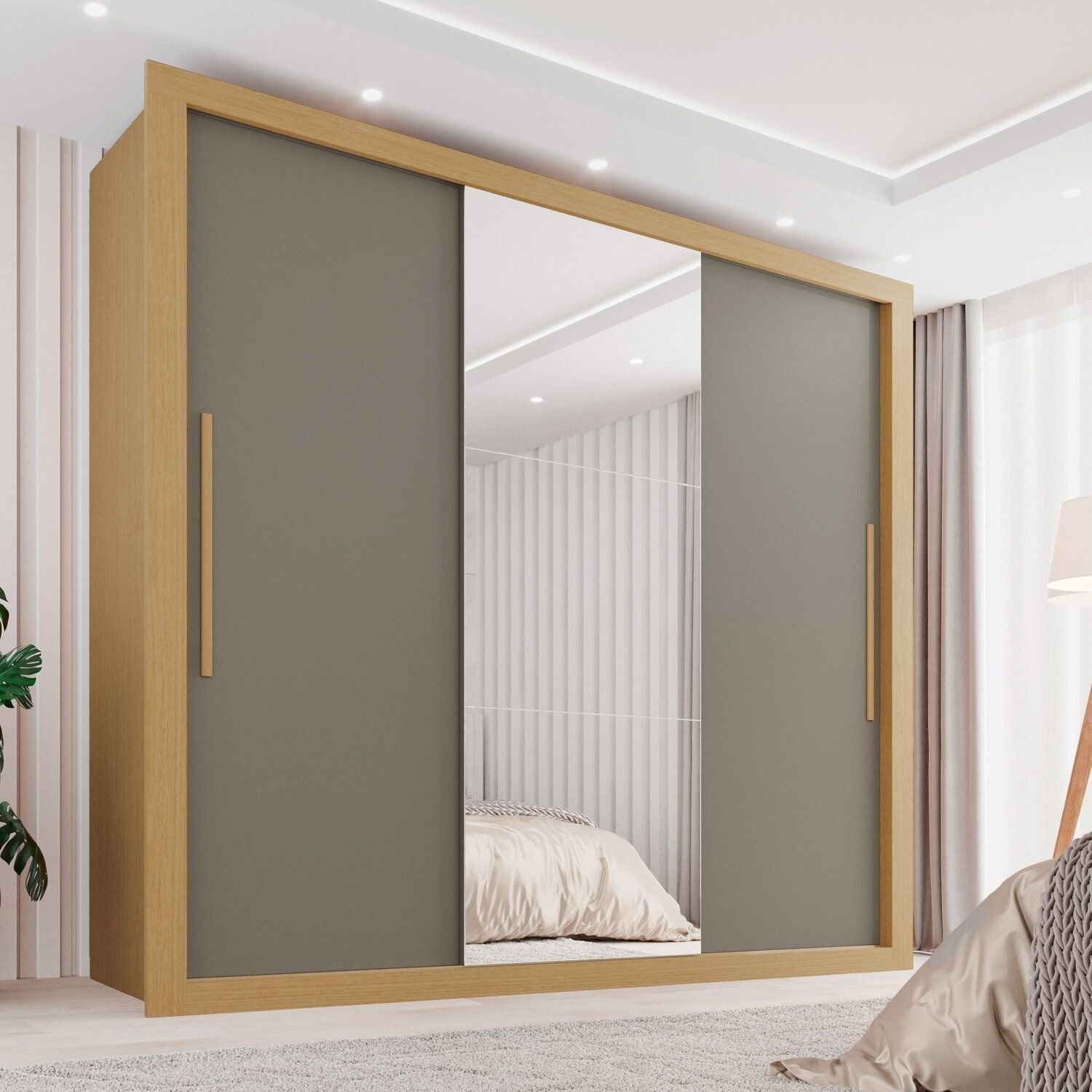Guarda-roupa Casal 3 Portas com Espelho Central e 4 Gavetas Costa Rica