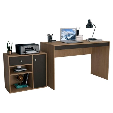 Mesa Escrivaninha e Armario para Escritorio B32 Mel Preto Novam