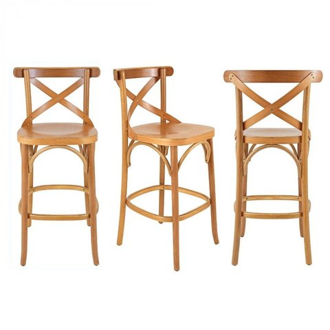 Conjunto 3 Banquetas Texas Verniz Natural Gamma Móveis Marrom