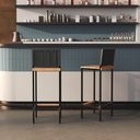 Ver imagem 1 de Banqueta Alta em Aço com Assento de Madeira Maciça Encosto de Junco Preto