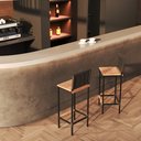 Ver imagem 3 de Banqueta Alta em Aço com Assento de Madeira Maciça Encosto de Junco Preto