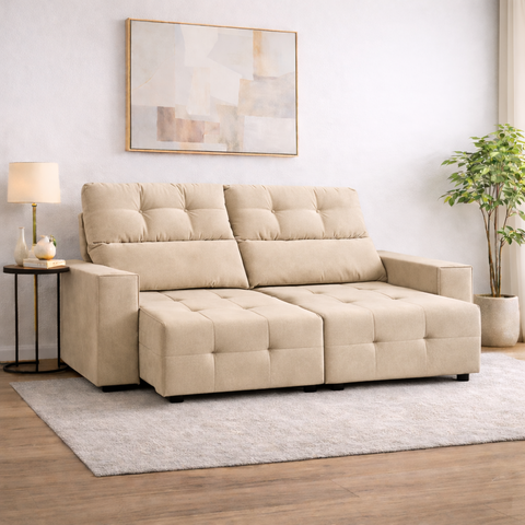 Sofá Supreme Retrátil Reclinável 3 Lugares 2,00m Bege