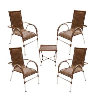 Jogo Cadeira para Jardim, Churrasqueira e Mesa de Centro Vênus em Fibra Sintética Trama