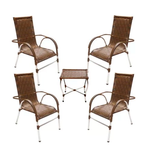 Jogo Cadeira para Jardim, Churrasqueira e Mesa de Centro Vênus em Fibra Sintética Trama