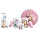 Ver imagem 2 de Kit Higiene Bebê Porta Algodão Banheiro Quarto Nuvem Safari KB- 023 PGB Rosa Claro