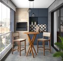 Ver imagem 1 de Kit 2 Banquetas Alta Karina Rattan Luxo Balcão Banco Puff Pés em Madeira Maciça Sacada Hall Cor Bege