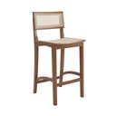 Ver imagem 2 de Kit 2 Banquetas Alta Karina Rattan Luxo Balcão Banco Puff Pés em Madeira Maciça Sacada Hall Cor Bege