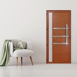 Porta de alumínio c/friso e visor lambril Madeiro "D" 210x85 - 3