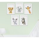 Ver imagem 1 de Kit Quadro Infantil Bebê Menino Menina Safari Aquarela 5 Peças