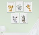 Ver imagem 1 de Kit Quadro Infantil Bebê Menino Menina Safari Aquarela 5 Peças