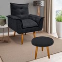 Ver imagem 2 de Kit Poltrona Opala Talita Cadeira Decorativa + Puff Redondo Pés Palito Mercado Dos Móveis:preto