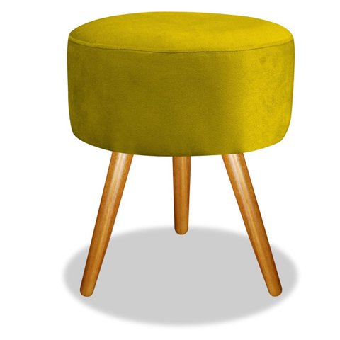 Puff Pufinho Redondo Pés Palito Suede Amarelo Recepção Sala Quarto - Bela Móveis