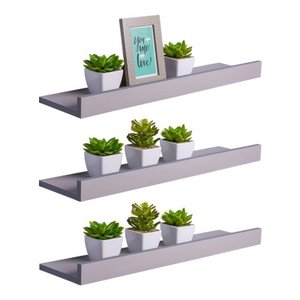 Kit 3 Prateleiras Porta Quadros 70 X 15cm Cinza Claro Suporte Invisível