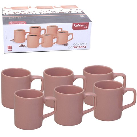 Jogo de Xicara para Cafe de Porcelana Rosa 6 Pecas 100ml