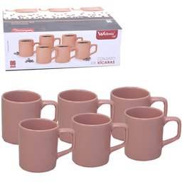 Jogo de Xicara para Cafe de Porcelana Rosa 6 Pecas 100ml - 1
