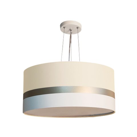 Lustre Pendente Bege Faixas Bronze Cúpula 30x15 Tom Luz