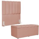 Ver imagem 5 de Kit Cabeceira Cama Box Solteiro 100cm com Calçadeira Baú Dália W01 Linho Rosê - Lyam Decor