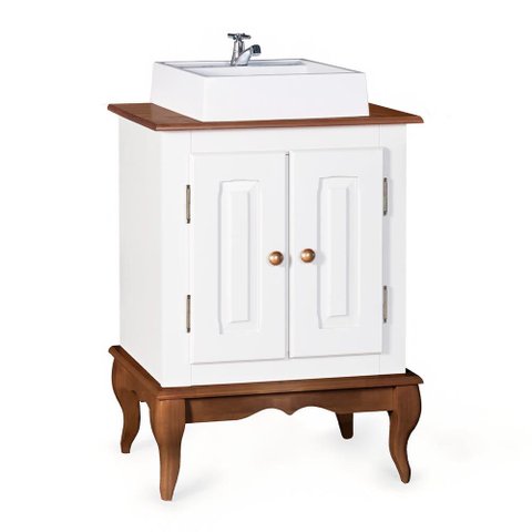 Gabinete para Banheiro 2 Portas com Cuba Dália 3057 - Branco/imbuia Glazer