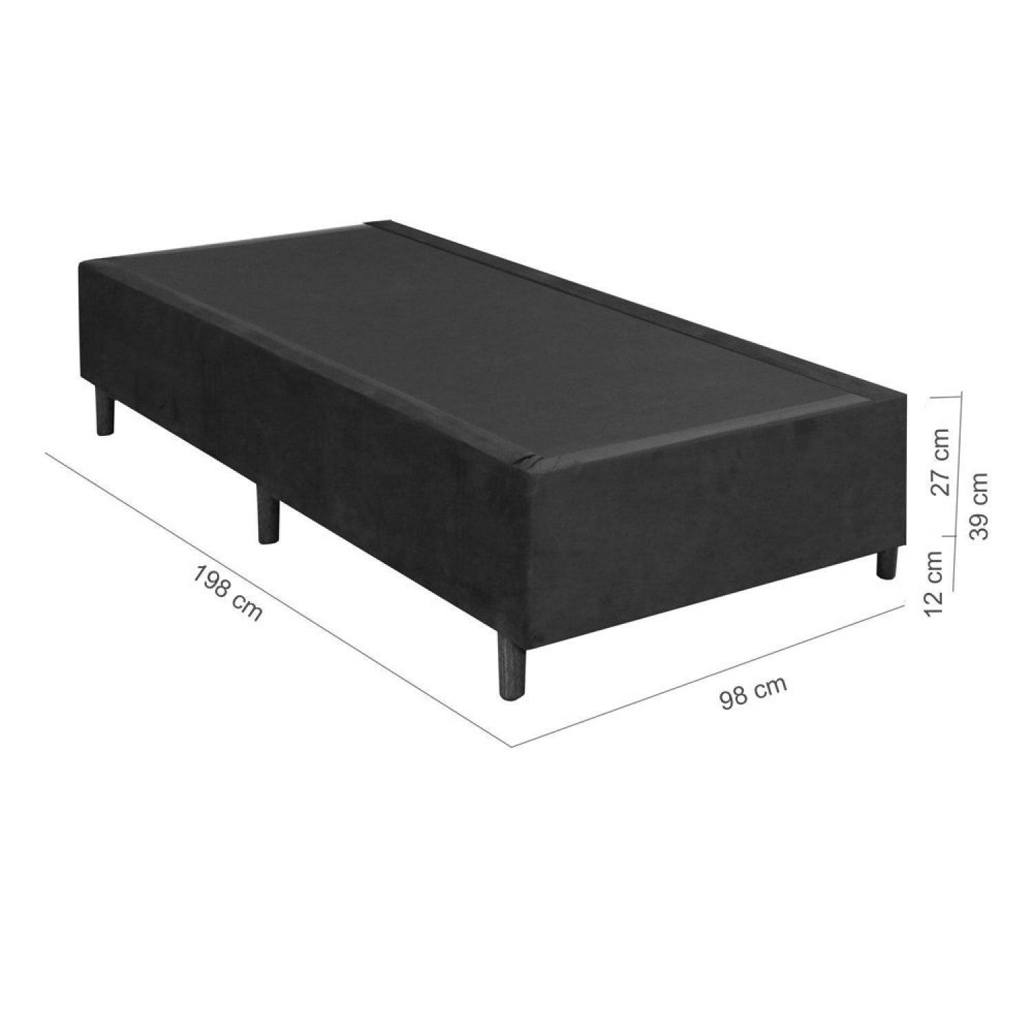 Base Box Solteiro 27cmx198cmx98cm Sommie Universal Convencional Gazin em Madeira Preto