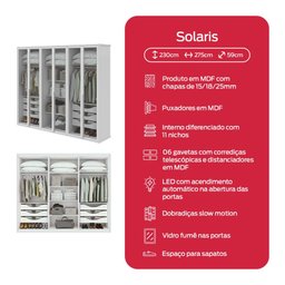 Guarda-roupa Casal Solaris 6 Portas com Vidro Fumê e Pes Branco - 5
