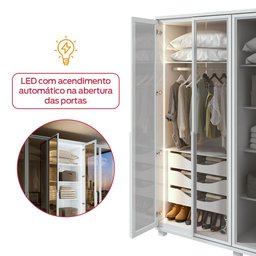 Guarda-roupa Casal Solaris 6 Portas com Vidro Fumê e Pes Branco - 7