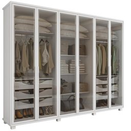 Guarda-roupa Casal Solaris 6 Portas com Vidro Fumê e Pes Branco - 1
