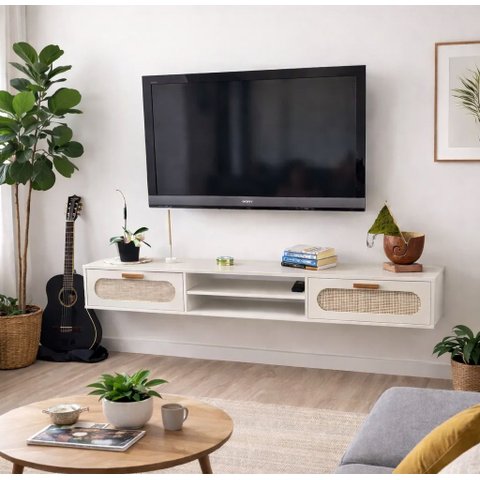 Rack Suspenso Santorini Mdf 180cm com 2 Gavetas Espaçosas Branco