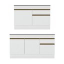 Ver imagem 4 de Kit 2 Balcões de Cozinha para Pia 5 Portas 2 Gavetas MDP 270cm Branco e Dourado Multimóveis