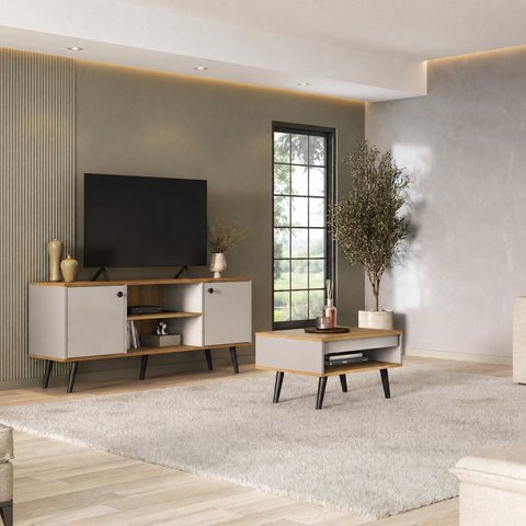 Conjunto Sala de Estar Tóquio 2 Peças, Rack para TV e Mesa Centro Cor Arenas/Lamina Mel C00D1350MC12