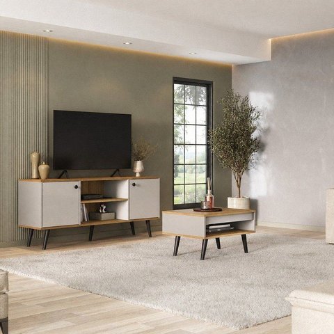 Conjunto Sala de Estar Tóquio 2 Peças, Rack para TV e Mesa Centro Cor Arenas/Lamina Mel C00D1350MC12