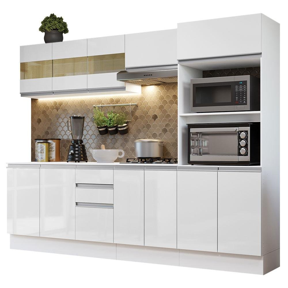 Armário de Cozinha Completa 100% MDF 250 cm Frentes Branco Brilho Smart Madesa 02 - 3