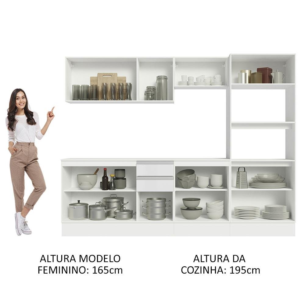 Armário de Cozinha Completa 100% MDF 250 cm Frentes Branco Brilho Smart Madesa 02 - 6