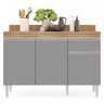 Balcão Gabinete 120cm Com Tampo 3 Portas 1 Gaveta Arizona Castanho/Cinza - Lumil Móveis - 7