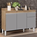 Ver imagem 2 de Balcão Gabinete 120cm Com Tampo 3 Portas 1 Gaveta Arizona Castanho/Cinza - Lumil Móveis