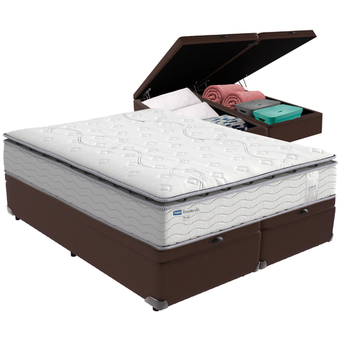 Cama Box Baú e Colchão Amsterdã Molas Ensacadas Queen Probel: Marrom
