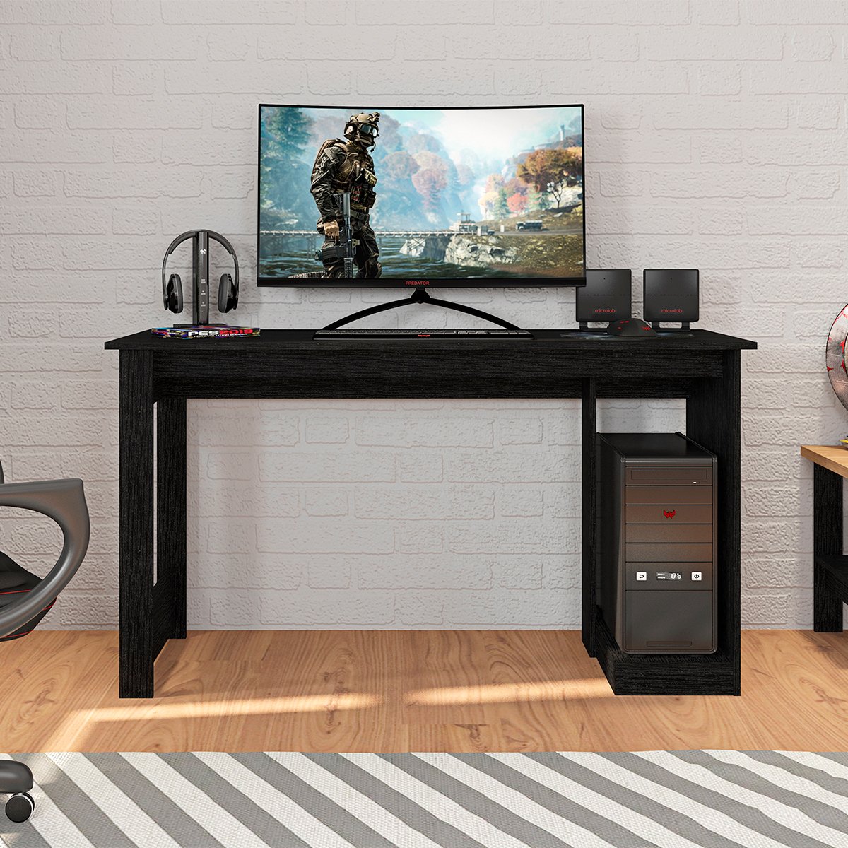 Mesa Gamer Escrivaninha 136cm com Apoio para CPU  - 2